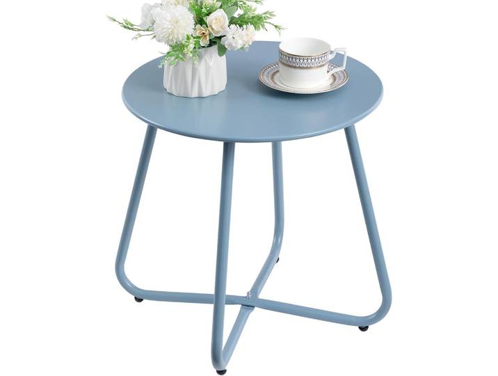Kleiner runder Outdoor Beistelltisch, wetterfest, in Grau Blau