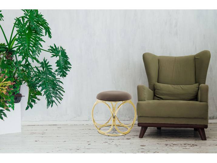 Sitzhocker KAYOOM Hocker Whitney 325,Hocker mit offenem Design, Gestell aus Metall , grau (taupe, gold), B:40cm H:49cm T:40cm, Bezug: 80% Baumwolle 20% Polyester (Samt) Gestell: Stahl, Hocker, Sitzhocker, glamourös, hochwertig, pflegeleicht, rundes Sitzkissen