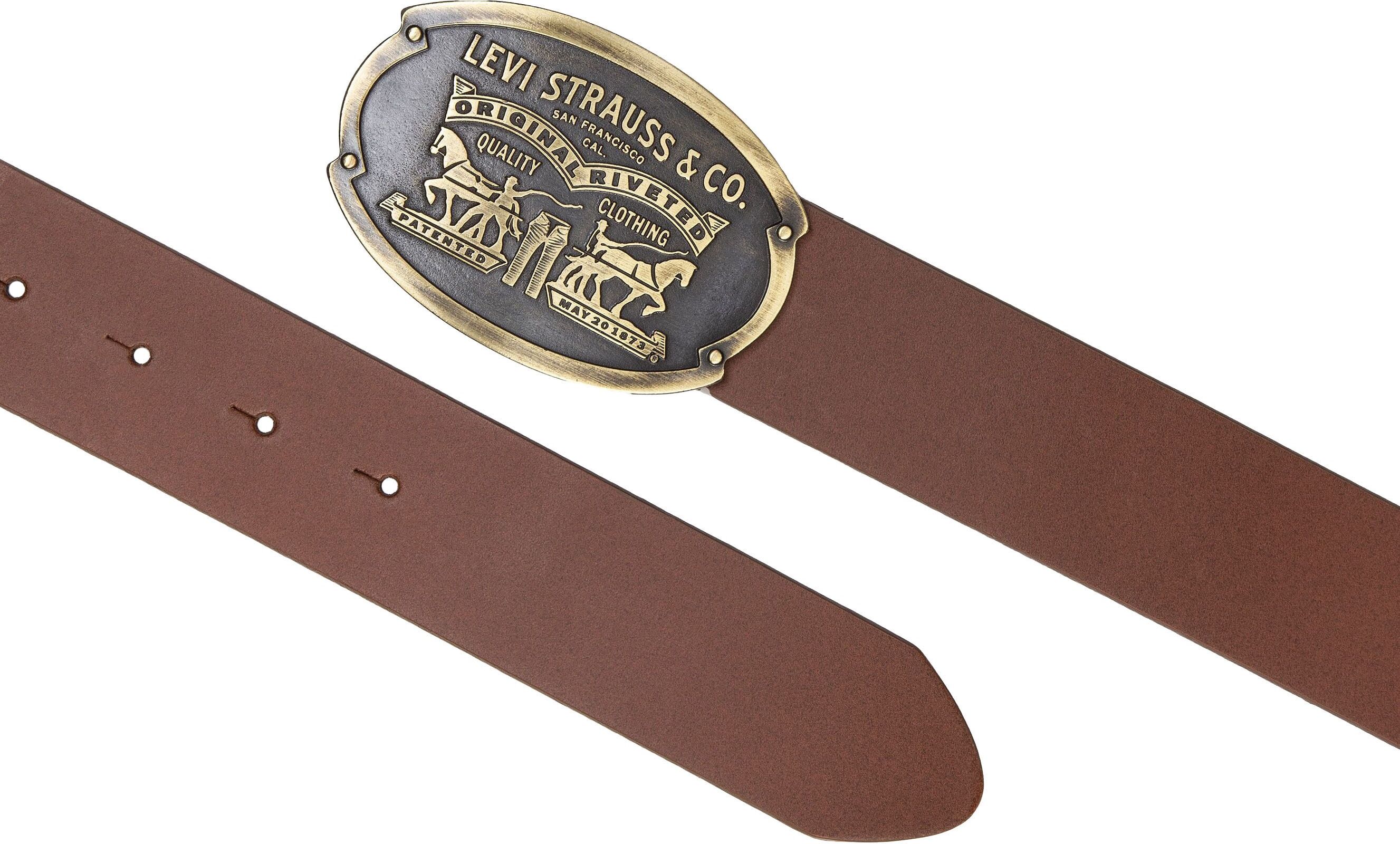 Ledergürtel LEVI'S "Billy Plaque Belt", Damen, Gr. 105, braun (medium braun), Rindsleder, Gürtel Ledergürtel, mit markanter Koppelschließe