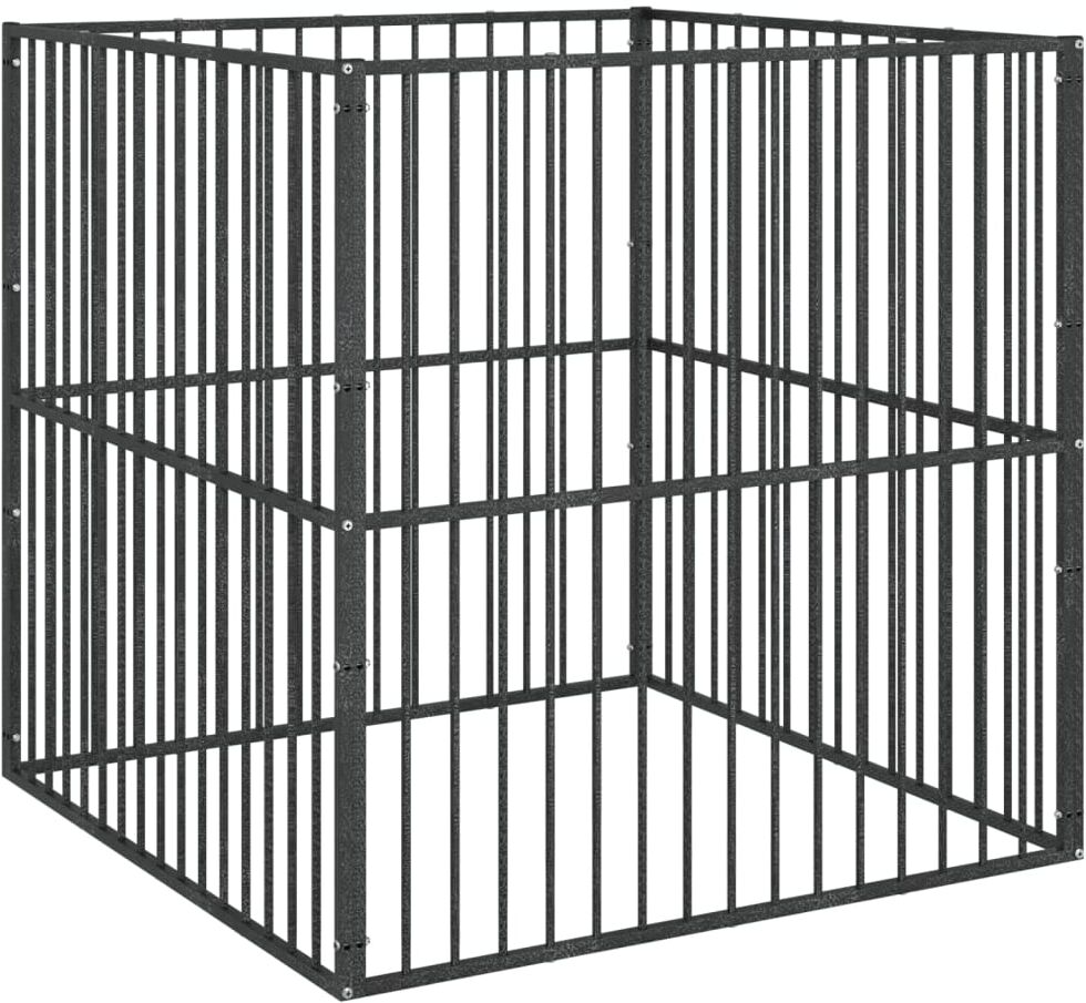 vidaXL Parc pour chien 4 panneaux noir acier galvanisé