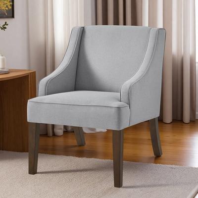 "26"" Linen Mid-Century Modern Accent Chair with Solid Wood Legs and High-Resiliency Cushioning and Wingback Design"