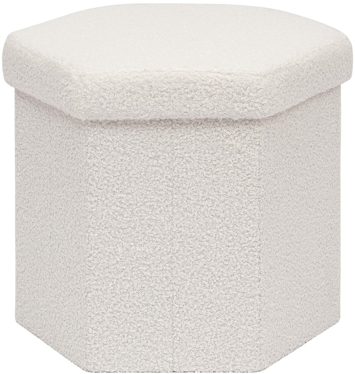 Merkloze opvouwbare hexagonaal pouf met opbergruimte in crème voor volwassenen