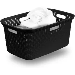 Novaliv Rattan Wäschekorb mit 4 Griffen 40L Schwarz , Wäschebox Set Wäscheeimer Wäschebehälter für Bad Wäsche Schmutzwäsche , Wäschekörbe Organizer Haushalt Zubehör Wäschetonne Sammler