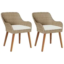 DELUKE Gartenstuhl EGOS 2er Set Poly-Rattan 62,5x55x82 cm mit Polster Beige | Gartenstuhl Rattan Outdoorstühle Balkonstühle