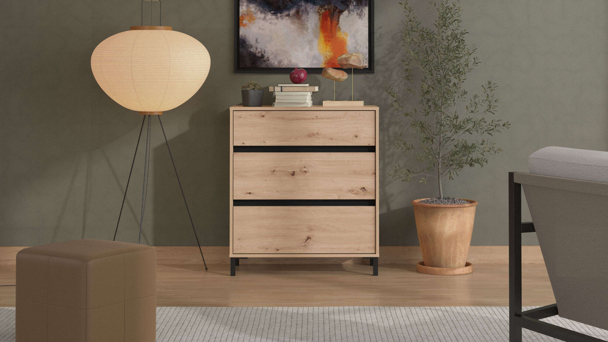 Kommode HOME AFFAIRE "Marron, Schubkastenkommode, Höhe 90 cm, Breite 80 cm", schwarz (eichefarben, schwarz), B:80cm H:90cm T:40cm, Sideboards, Kommode, Breiten 80 cm, mit geräumigen Schubladen eichefarben, schwarz B/H/T: 80cm x 90cm x 40cm, Breite 80cm, 3