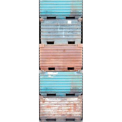 Fototapete LIVING WALLS "Metallboxen", bunt (türkis, grau, rostfarben), B:1m L:2,8m, Vlies, Tapeten, Vlies, Wand, Schräge
