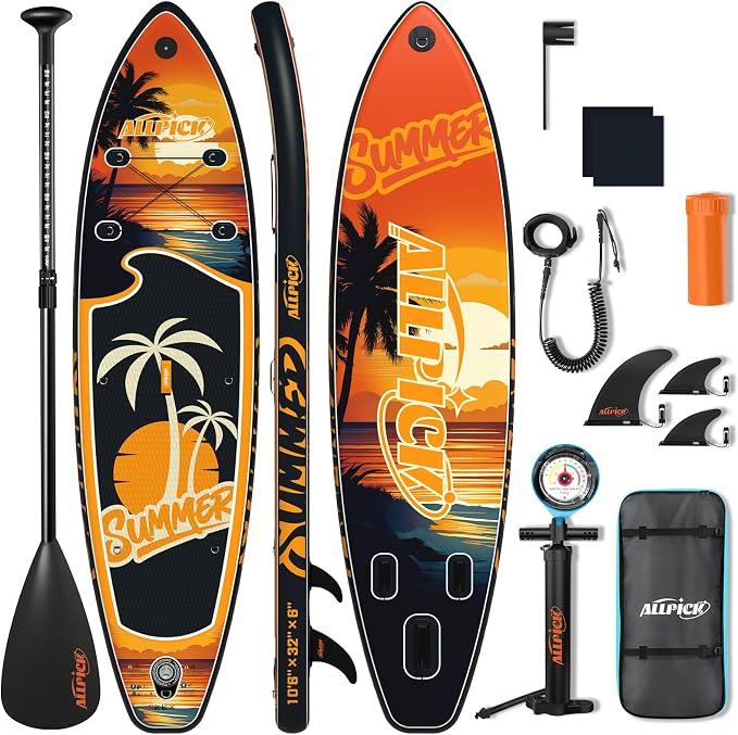 Stand Up Paddling Board Aufblasbar, SUP Board Set, 200kg | Universal Kamerahalterung, Komplettes Zubehör, Verstellbares Paddel, Anfänger, Fortgeschrittene