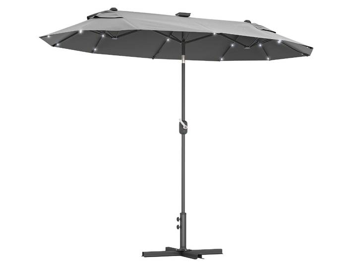 Outsunny\, parasol double avec base en croix et éclairage solaire\, 295x150x219 cm\, gris