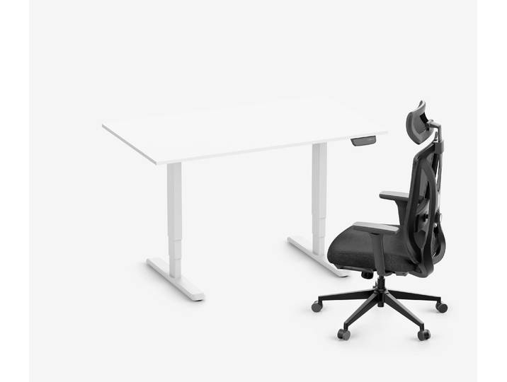 PRIMUS Schreibtisch + Stuhl VITA MESH Weiß Hoch, Sitzhöhe 52 - 64 cm 140x80 Weiß
