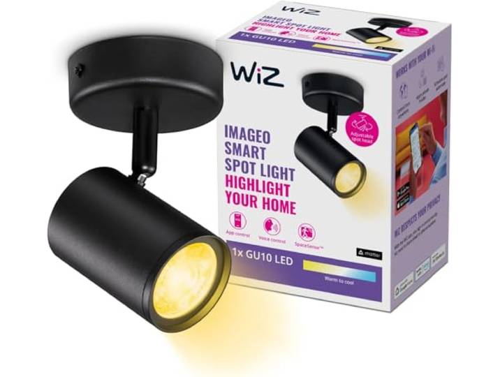 WiZ Tunable White Imageo 1er LED Spot, LED Leuchte mit warm- bis kaltweißem dimmbarem Licht, smarte Lichtsteuerung über WLAN per Stimme/App, schwarz