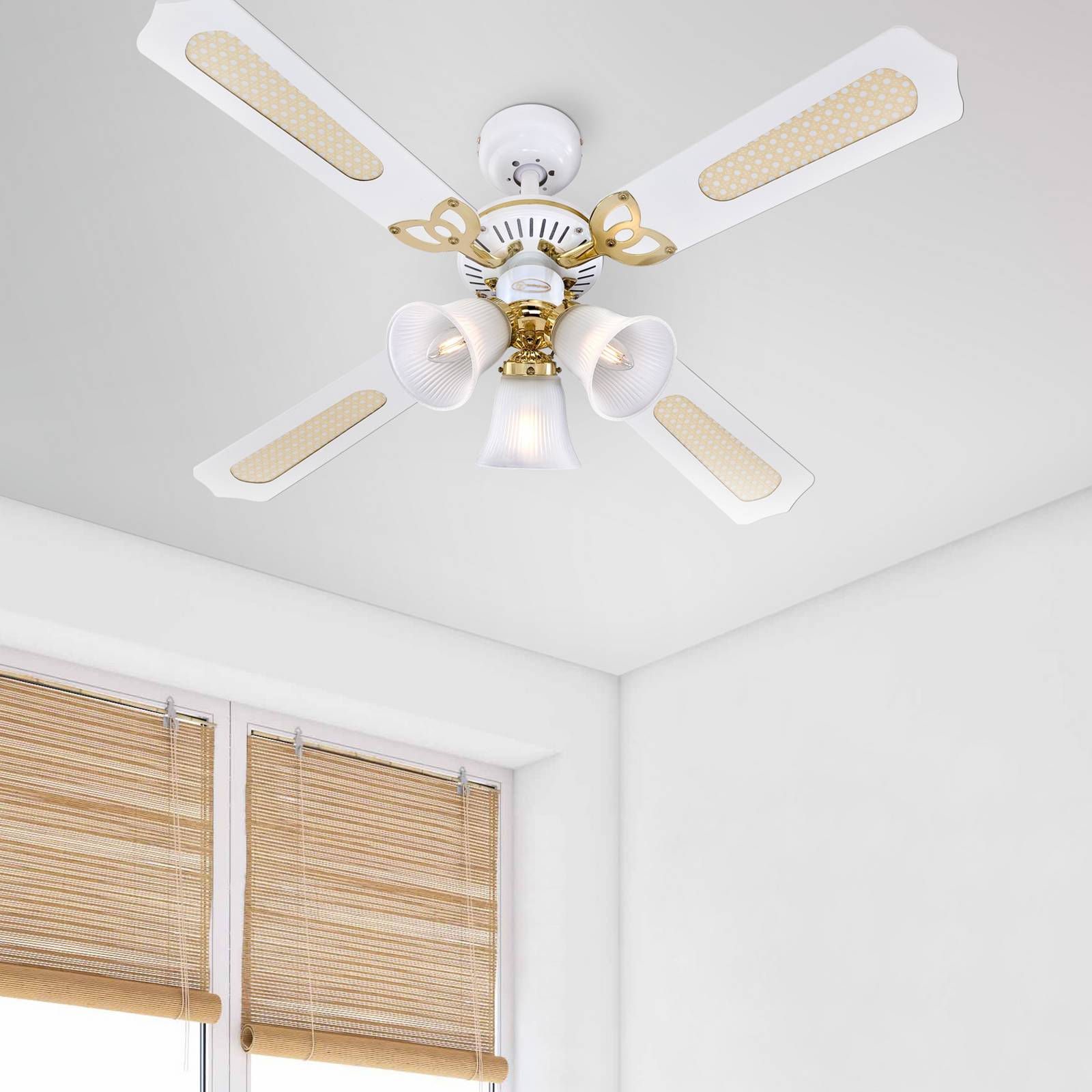 Westinghouse Princess Trio Fan, white, quiet, Ã˜ 105 cm, White / opal, Living / Dining Room, Wood, Ceiling Fans with Lighting