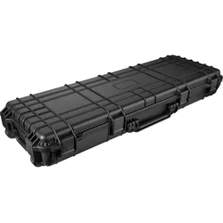 tectake Gewehrkoffer Universalbox, robuste Hartschale, 4 Schnappverschlüsse, 3 Schaumstoffeinlagen, 2 Laufrollen, 113,5x41x16 cm, schwarz