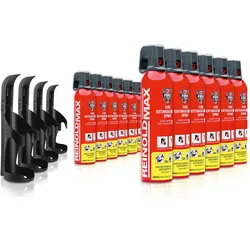 XENOTEC Premium Feuerlöschspray–12 x 750ml – Wandhalter - Stopfire – Autofeuerlöscher – REINOLDMAX – inkl. 4 Wandhalterung schwarz – wiederverwendbar
