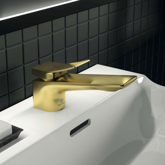 Ideal Standard Waschtischarmatur BC753A2 mit Ablaufgarnitur, Ausladung 132mm, Brushed Gold