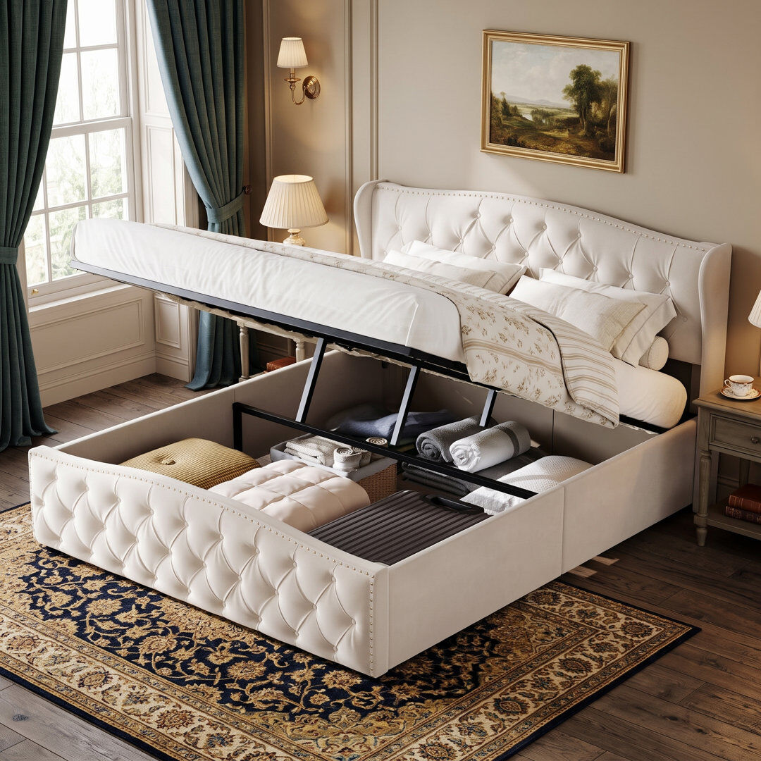 Metro Lift Up Storage Bed Frame Beige Small Double (4')