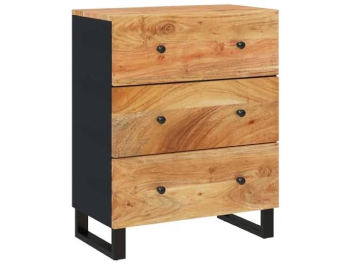 Fisinber Sideboard 60x33x75 cm Massivholz Akazie Anrichte Kompakter Schrank im Industrie-Design für Wohnzimmer und Flur mit stabiler Oberplatte und Metallgestell.