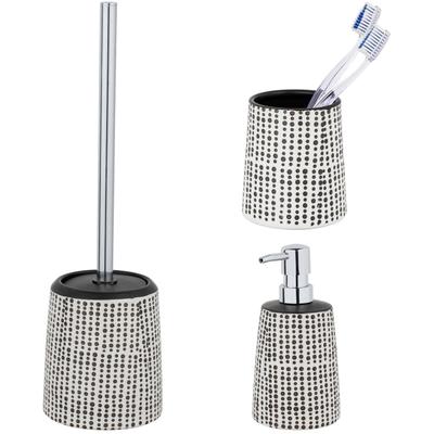 Badaccessoire-Set "»Brento«", schwarz, Edelstahl, Keramik, SCHÖNER WOHNEN-KOLLEKTION, Badaccessoires-Sets, Zahnputzbecher, Seifenspender & WC-Garnitur, Keramik mit Punkt-Muster
