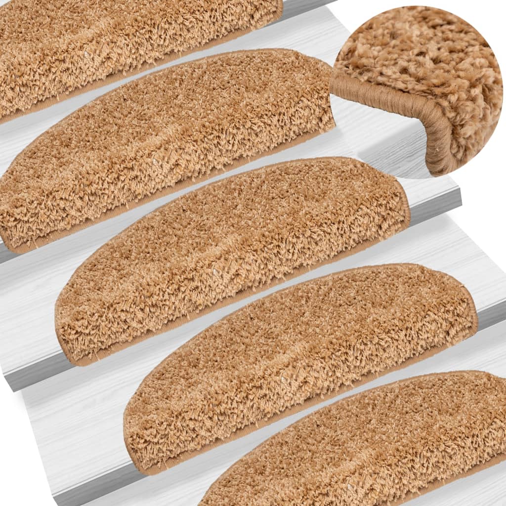vidaXL Felpudos para escaleras 15 uds 65x21x4 cm beige Beige