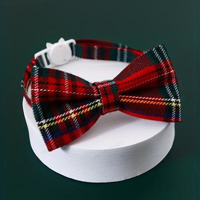 Smart Shopping Spot Cute Plaid Christmas Cat Collar With Bow Tie And Bell Adjustable Elastic Pet Collar For Dogs And Cats Cute Plaid Christmas Cat Collar With Bow Tie And Bell Adjustable Elastic Pet Collar For Dogs And Cats