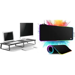 Morele Mozos Mozos DUAL RISER S podstawka półka pod dwa monitory + PODŚWIETLANA PODKŁADKA 80x30CM, Monitor Erhöhung, Schwarz