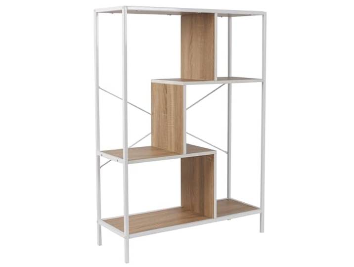 HOME DECO FACTORY Regal mit Fächern 3 Ebenen 113 cm Weiß Sperrholz, Industrial-Regal mit Fächern, 3 Ebenen, Vintage-Stil, Wohnzimmer Schlafzimmer Büro, 80x113 cm, Weiß und Braun
