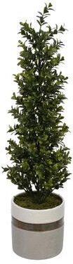 House of Silk Flowers "Faux 22-Inch Boxwood Pencil Topiary in Small White/ Bronze/ Grey Ceramic Vase - 22"""