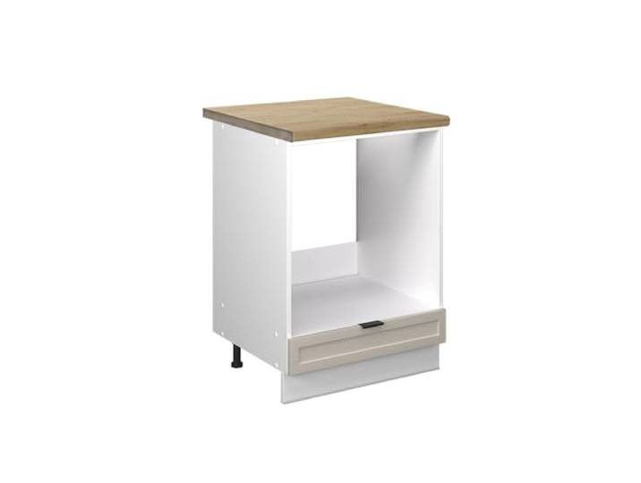 Vicco Herdumbauschrank Fame-Line, GrauBeige, 60 cm MDF-Front · Arbeitsplatte Eiche · Höhenverst. Füße · Metallgriffe · Einfache Integration