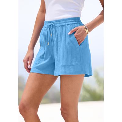 Strandshorts VIVANCE BY LASCANA "mit luftig-leichtem Bein", Damen, Gr. 34, N-Gr, blau, Web, Obermaterial: 100% Baumwolle, Strukturmuster, unifarben, figurumspielend kurz, Hosen Strandshorts, aus Strukturware, leichte Sommershorts, Strandshorts,...