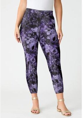 Plus Size Women's Plus Size Essential Stretch Capri Legging by Roaman's in Black Violet Texture (Size 18/20) Activewear Workout Yoga Pants
