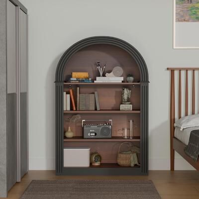 Kodotan sofa "4-Shelf Tall Bookshelf, 45.66"" Wood Open Display Floor Arched Bookcase, Large Storage Organizer for Bedroom Living Room"