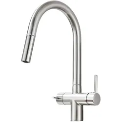 KLARWERK® Jana | ausziehbare 3-Wege Armatur Edelstahl Silber gebürstet | Trinkwasser Wasserhahn Küche | Osmose Mischbatterie U-Auslauf 3 Anschlüsse