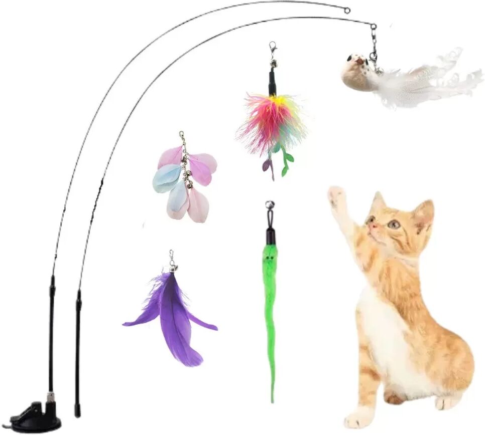 INF Jouet Interactif pour Chat - Ensemble Amélioré avec Ventouse, Double Baguette à Plumes et Têtes Remplaçables