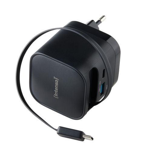 Intenso Power Adapt. W65ACIC 65W 2xUSB-C/USB-A ausziehb.Kab. schw