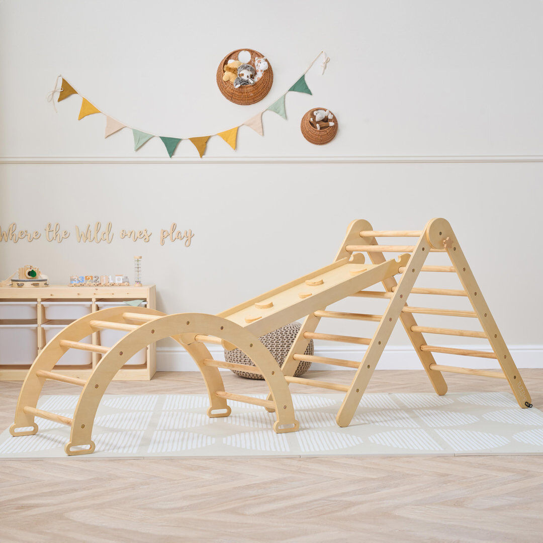 Tutti Bambini Scala Montessori 3 in 1 Pikler Climbing Frame with Climbing Wall Natural 246.38cm H X 284.48cm W X 152.4cm D