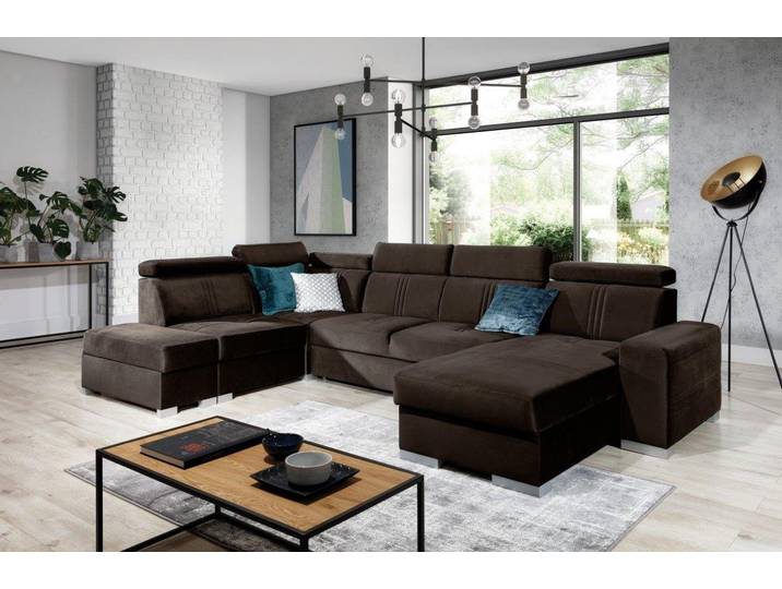 Fun Möbel Wohnlandschaft Wohnlandschaft Schlafsofa NOLAN inkl. USB-Anschluss, inkl. Bettkästen, Kopfteil verstellbar, Rundumbezug, inkl. USB-Anschluss