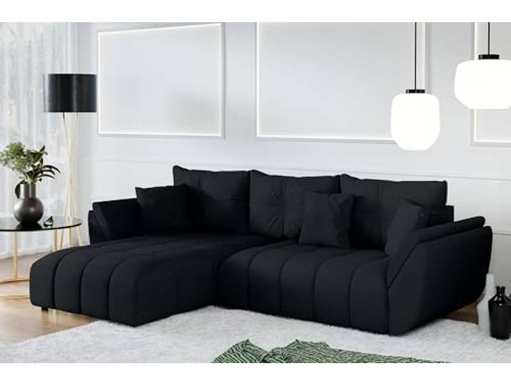 AX Living Ecksofa mit Schlaffunktion Verciani L Sofa Schwarz 280 cm Eckschlafcouch mit Bettkasten. Wohnlandschaft L Form mit komfortabler Schlaffunktion. Liegefläche von 235x133 cm.
