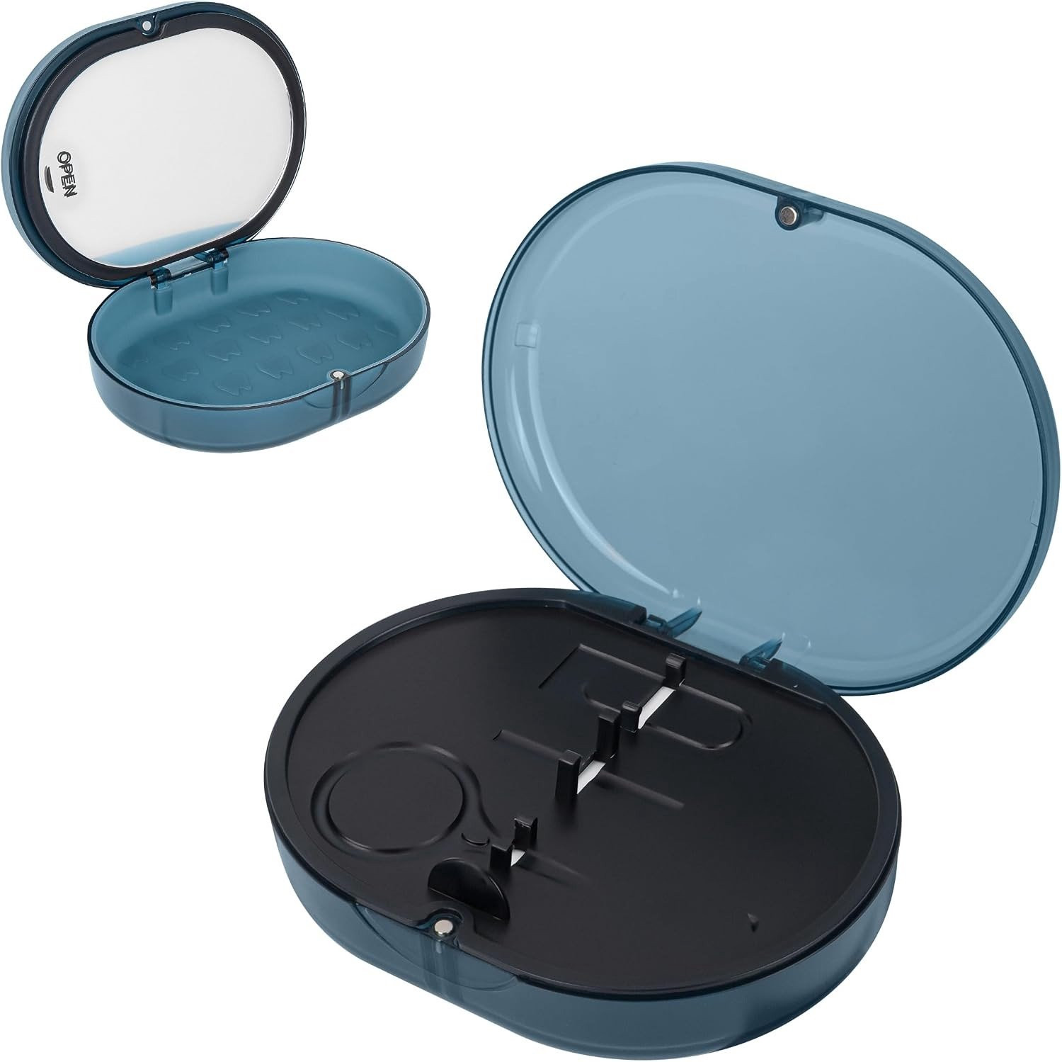 Dubbele Laag Opbergdoos met Spiegel en Accessoires voor Aligners, Blauw