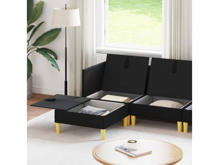 KTHLBRH Modulares Sofa-Set, 5-Sitzer, Schwarz mit Stauraum Langlebiger Stoff, abnehmbare Kissen, zeitgenössisches Design, einfache Pflege