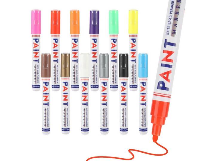 Paint Marker 12er Set 3 mm Feinspitze Wasserbasiert Schnell trocknend, Mehrfarbig, Kunststoff, 1x1x14 cm, Dekoration, Malbedarf & Bastelbedarf