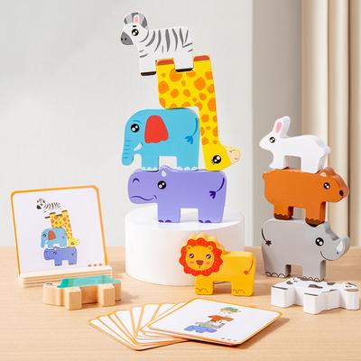 JoyToys Wooden Animal Stacking Toy Montessori Balance Puzzle For Fine Motor Learning Wooden Animal Stacking Toy Montessori Balance Puzzle For Fine Motor Learning