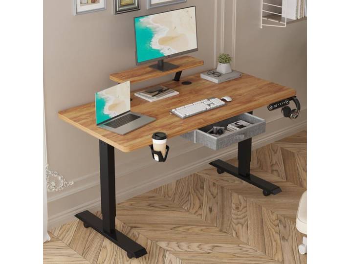 Radlove 160x76cm Bureau Assis Debout Electrique Réglable en Hauteur-Avec Fonction De Mémoire Automatique-Etagere Couleur Rétro