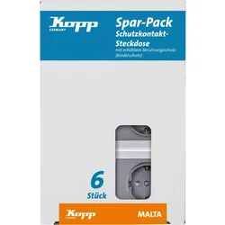 Kopp 923415053 MALTA - Profi-Pack: 6x Schutzkontakt-Steckdose, erhöhter Berührungsschutz, Farbe: anthrazit