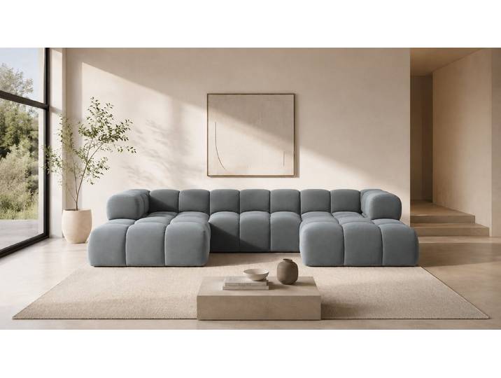 Kaiser Möbel Ecksofa U-Form im Veloursstoff Bluvel, AVERRO U, Großzügige U-Form,HR-Kaltschaum für hohen Sitzkomfort