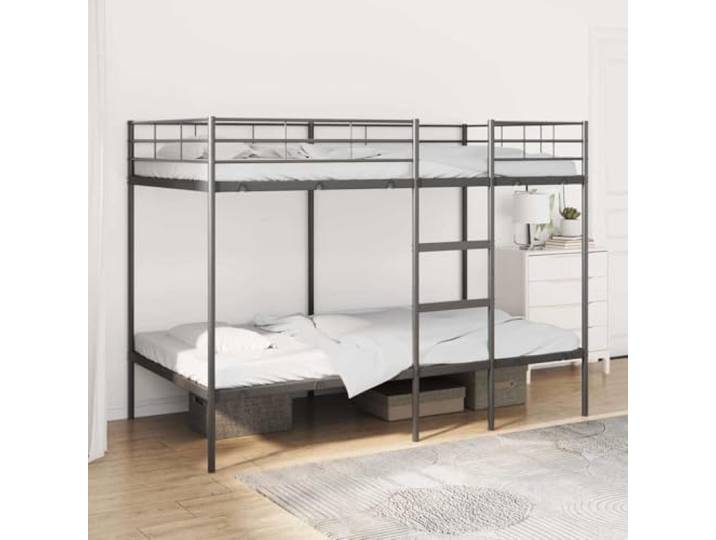 WDGJJFECNMUEHI Stahl Platzsparendes Doppelbett Schwarz 100x200 cm Etagenbett ohne Matratze Schwarz 100x200 cm Stahl Hochbett mit Leiter Rausfallschutz Metallbett für Kinder Jugendliche Gäste