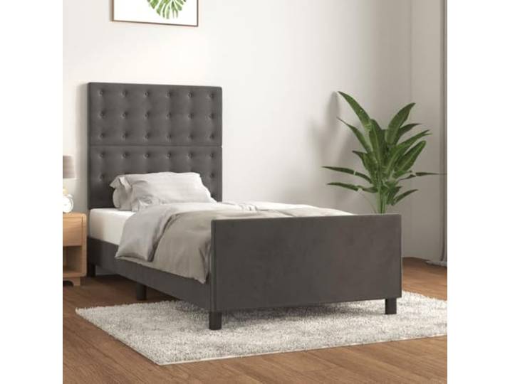Samt Bettgestell mit verstellbarem Kopfteil Schlafzimmer 90x200 cm Grau Bettgestell ohne Matratze Dunkelgrau 90x200 cm Samt mit verstellbarem Kopfteil Stabil Holz Lattenrost Schlafzimmer Möbel