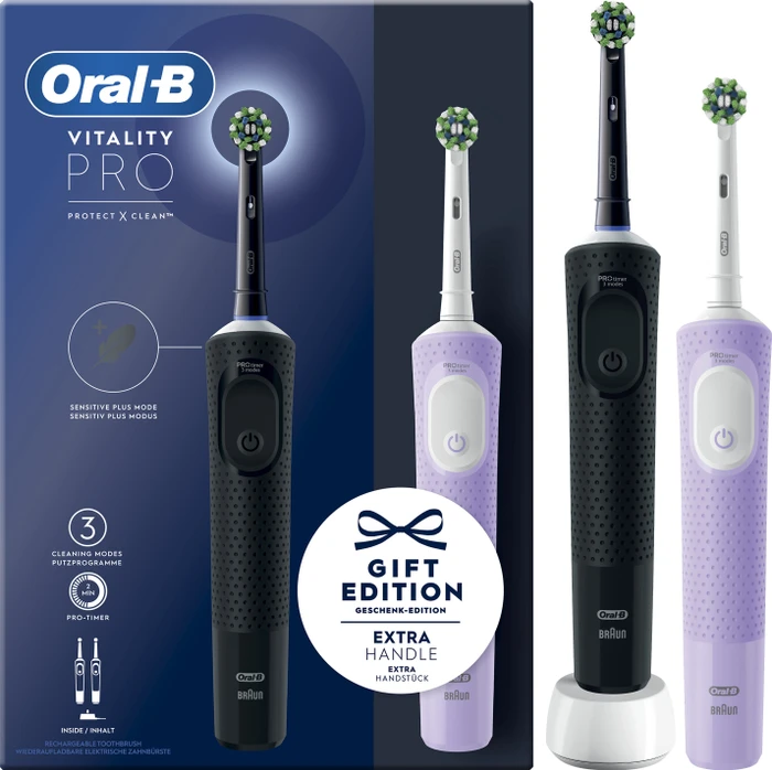 Oral-B Vitality Pro D103 Duo, Elektrische Zahnbürste (schwarz/lila, Black/Lilac Violet, inkl. 2. Handstück)
