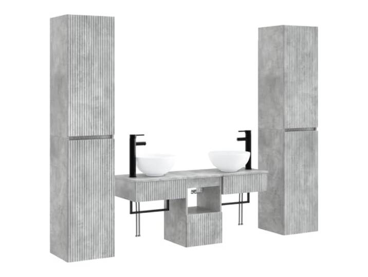 KTHLBRH Badezimmermöbel-Set 5-teilig grau Beton Holz Schrank Wand Reversible Türen, Wandmontage, 8 Einlegeböden, 1 Schublade, Engineered Holz, robuster Stahl, elegantes Finish