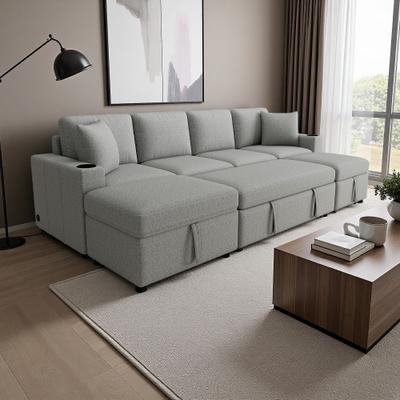 Chenille Convertible Pull-Out Sleeper Sectional Sofa Bed