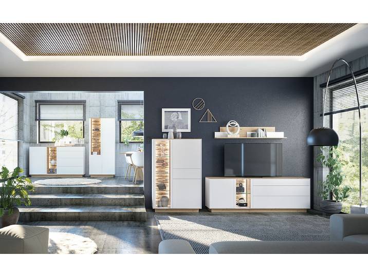 Armoire vitrée 81 x 186 x 42cm Blanc/Blanc Socle
