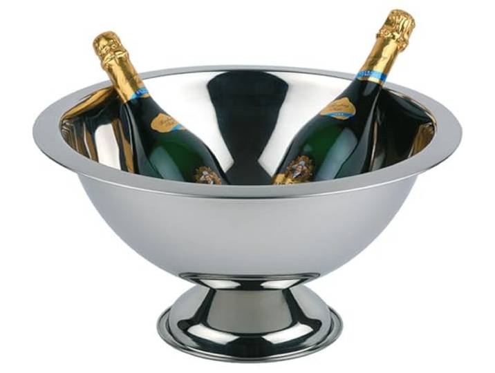 APS 36046 champagnekoeler, flessenkoeler, roestvrij staal, hoogglans gepolijst, rand mat gepolijst, Ø 45 of 21 cm, hoogte 23 cm, inhoud 12 liter